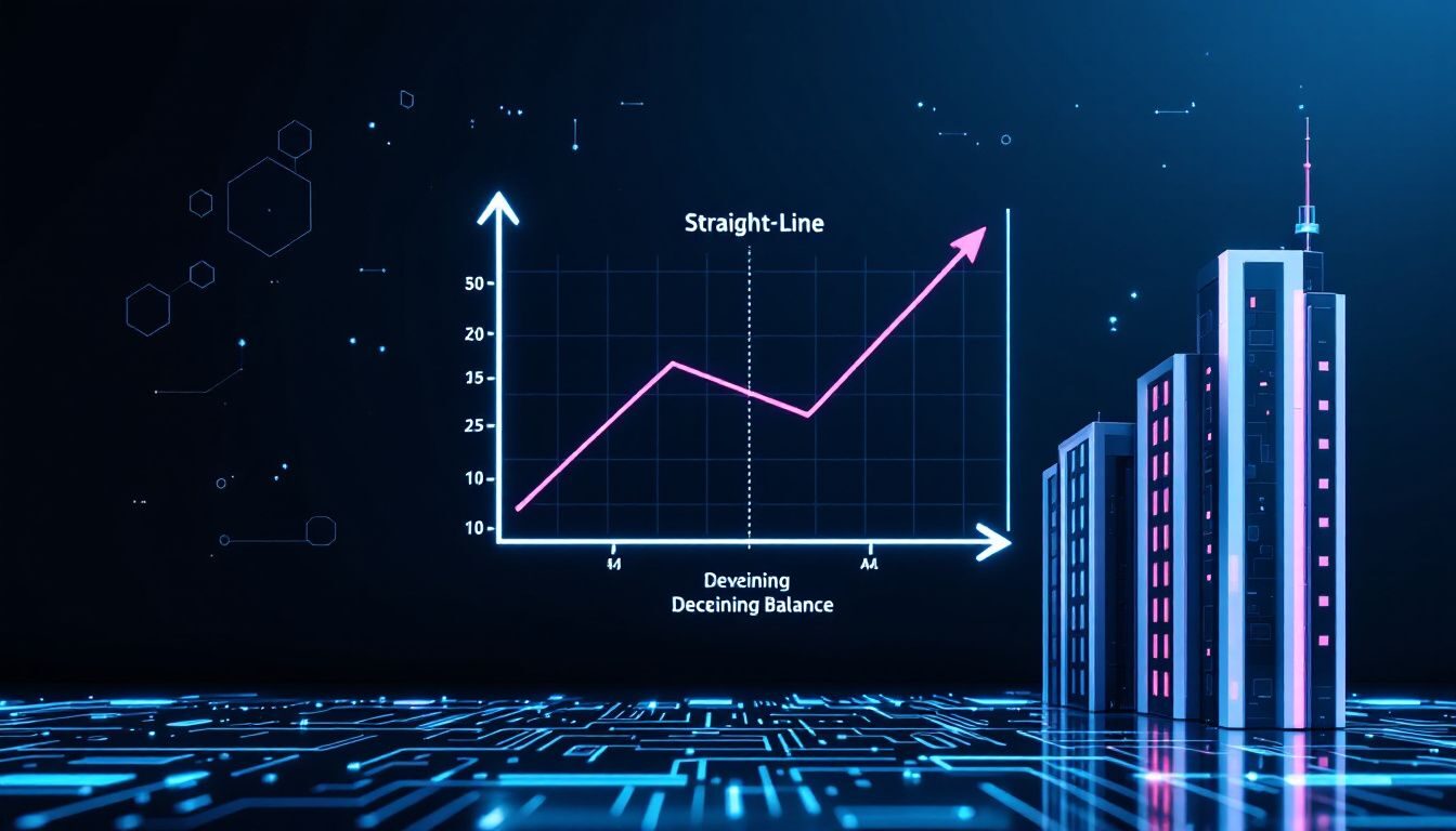 A graphic representation of depreciation methods for fixed assets, such as straight-line and declining balance.
